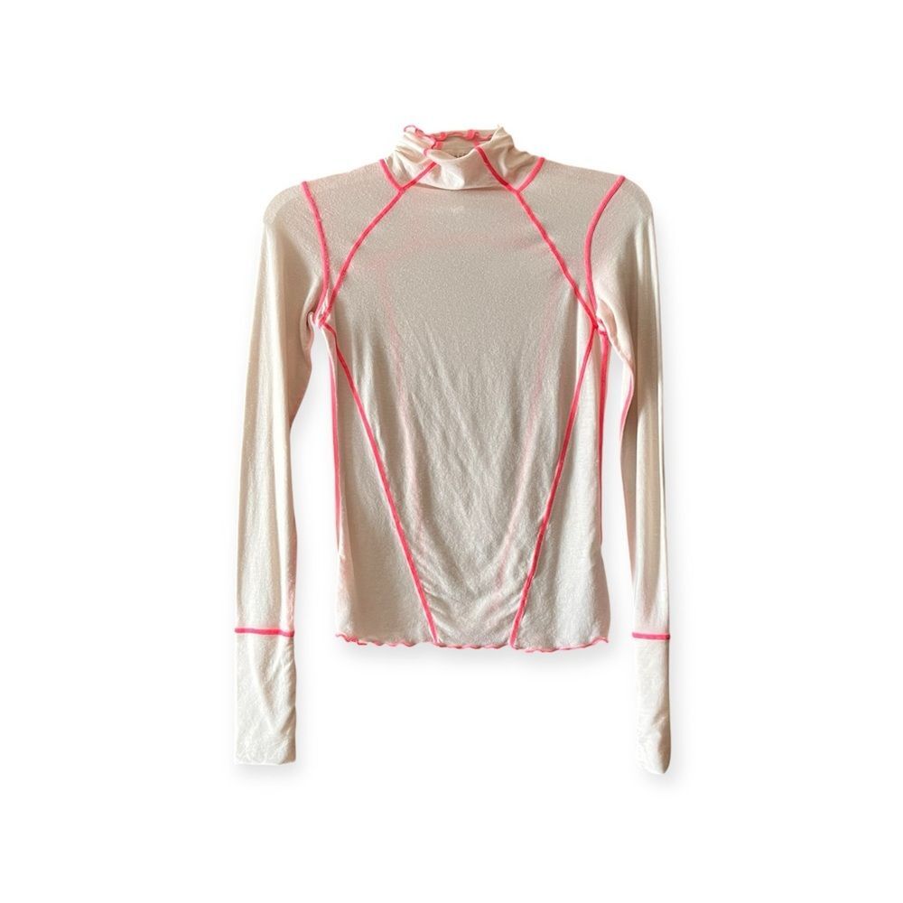 Free People Movement Pink/Cream Mock Neck Layer Activewear Top Shirt Size XS